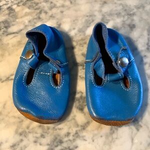 Bright Blue Mon Petit Shoes T-Straps Baby Toddler Size 4 Soft Soles